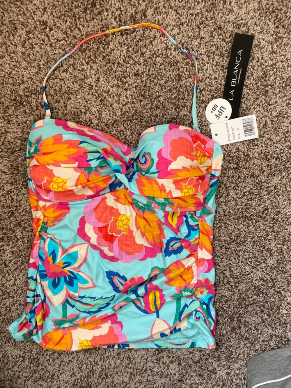 LA BLANCA BREEZY BEAUTY TWIST BANDEAU TANKINI RUFFLED HEM SKIRT SET - Picture 3 of 9
